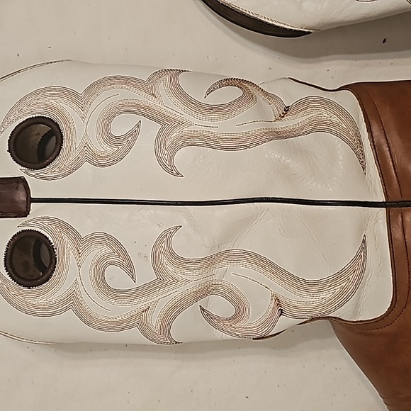 Western boots 100% leather white & brown square toe sz 11 D - Picture 6 of 11